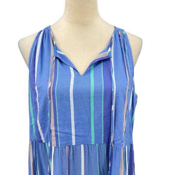 Destination 365 QVC Blue Stripe Tiered Sleeveless Breezy Cotton Maxi Dress - Picture 5 of 11